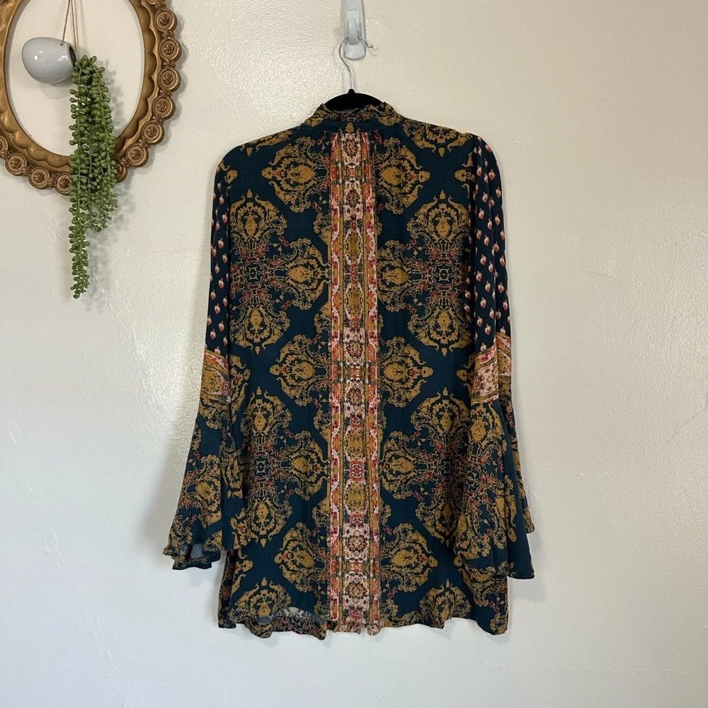 Free People Magic Mystery Tunic, Deep Teal & Mustard Paisley Print, Size Small - Picture 3 of 10